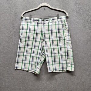 VINTAGE JNCO Men Shorts 30 White Plaid Bermuda Button 9" Inseam